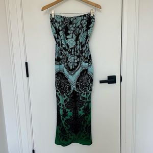Olivaceous Floral Strapless Dress